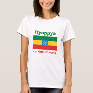 Camiseta Etiópia Sinalizador + Mapa + Texto T-Shirt
