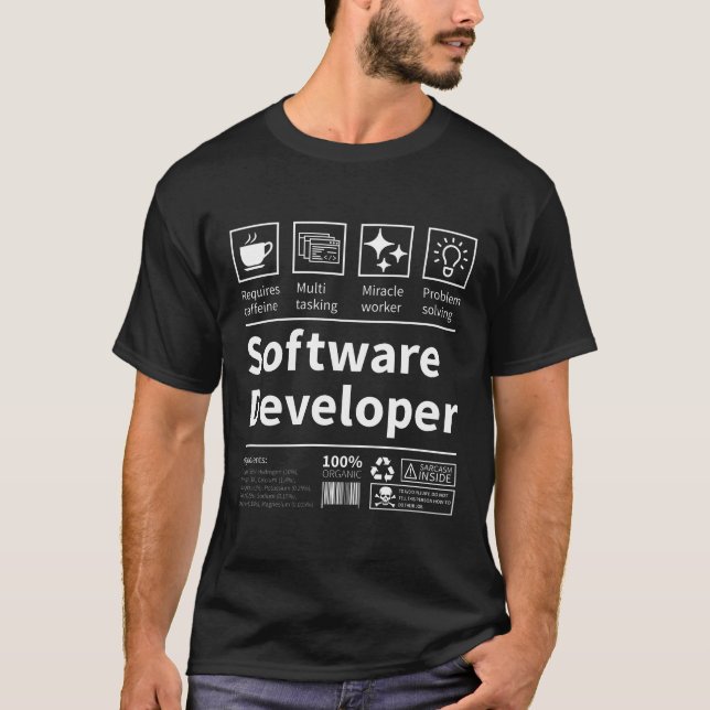 Camiseta Etiqueta branca do desenvolvedor de software (Frente)