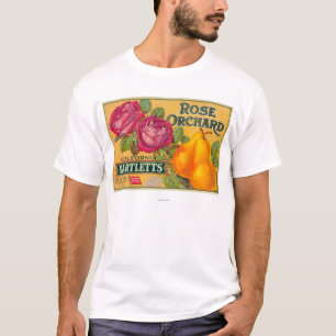 Camiseta Etiqueta cor-de-rosa da caixa da pera do pomar
