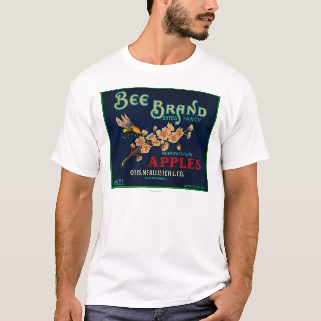 Camiseta Etiqueta da caixa de Apple da abelha (Frente)
