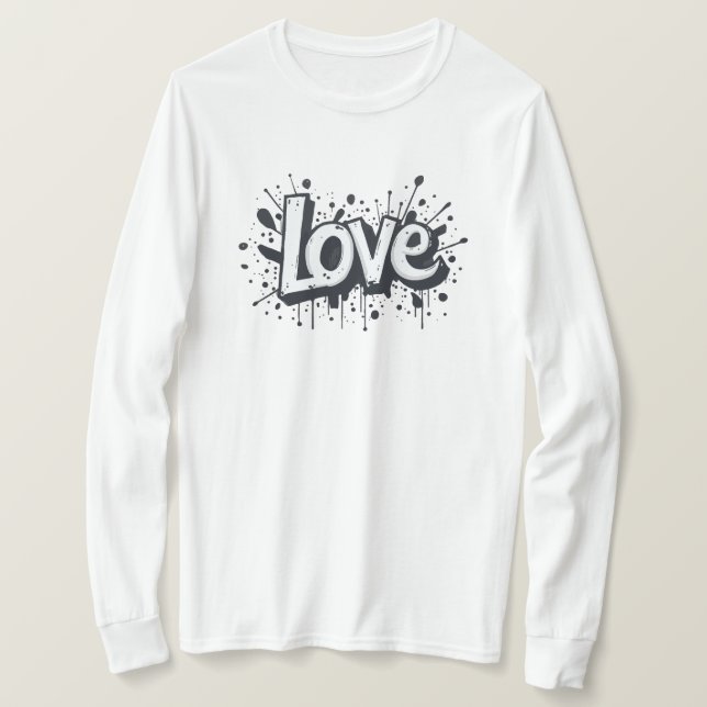 Camiseta Etiqueta de amor monocromática (Frente do Design)