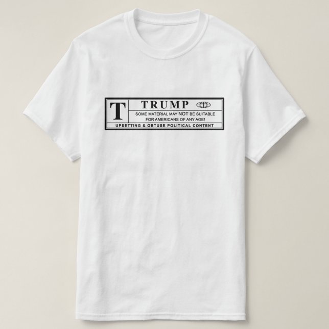 Camiseta Etiqueta de Aviso do Donald Trump (Frente do Design)