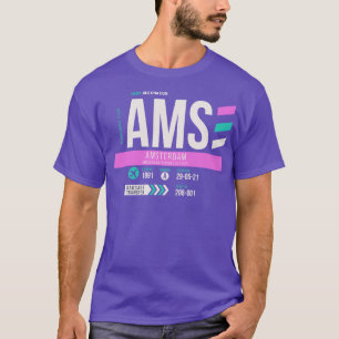 Camiseta Etiqueta de Bagagem do Código do Aeroporto AMS de