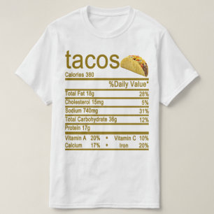 Camiseta Etiqueta de Fatos Nutricionais de TAcos