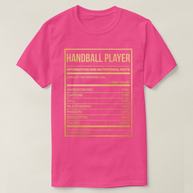 Camiseta Etiqueta de Nutrição de Handball Funny Handball do (Frente do Design)