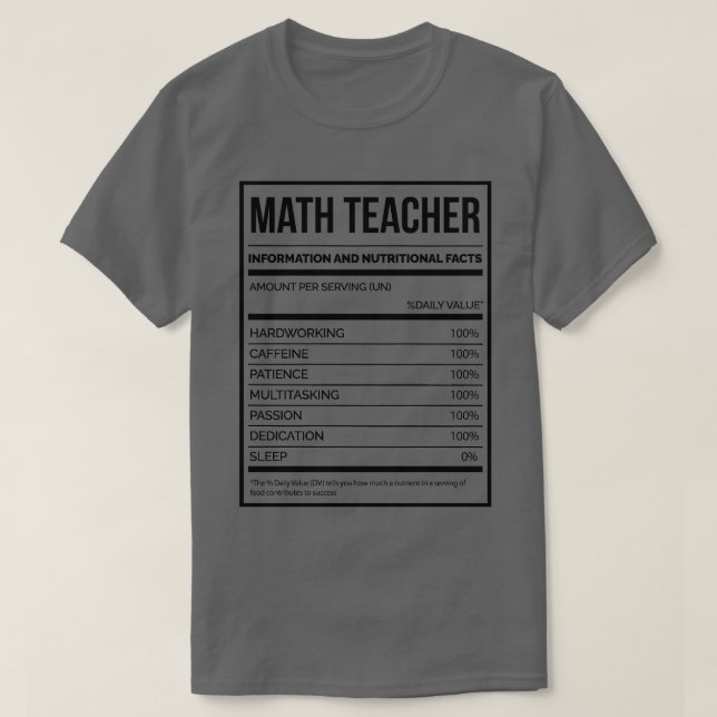 Camiseta Etiqueta de Nutrição Matemática Engraçada por Prof (Frente do Design)