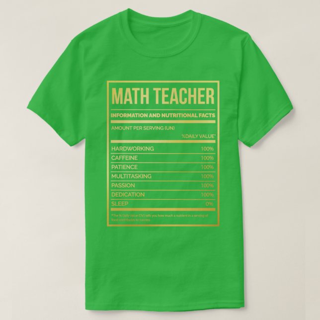 Camiseta Etiqueta de Nutrição Matemática Engraçada por Prof (Frente do Design)