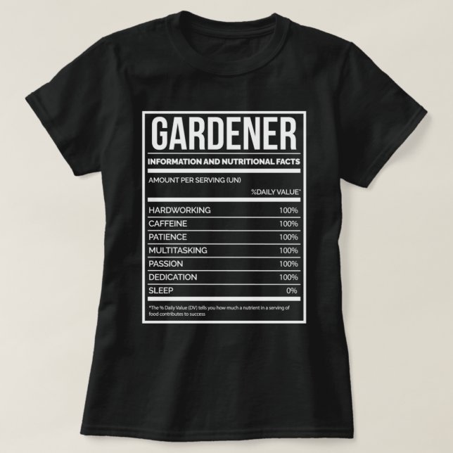 Camiseta Etiqueta de Nutrição para Jardinagem Engraçada par (Frente do Design)