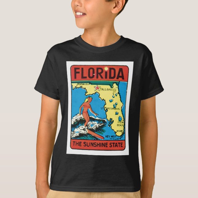 Camiseta Etiqueta do estado de Florida FL das viagens (Frente)