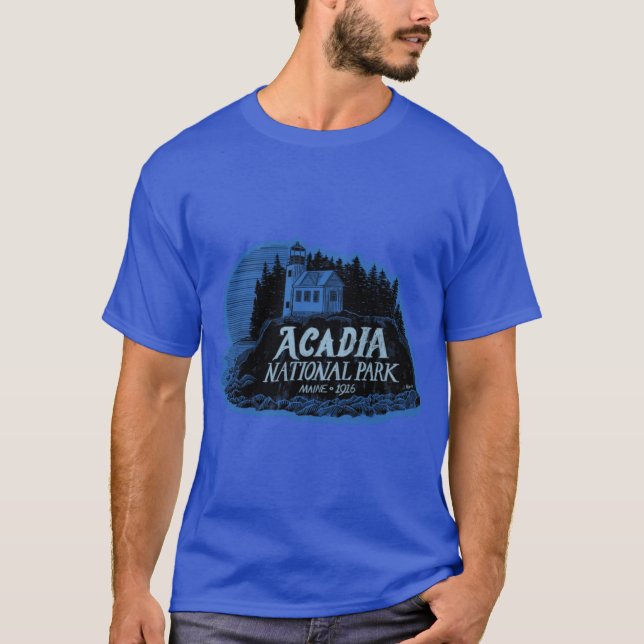 Camiseta Etiqueta do Parque Nacional Acadia Superdimensiona (Frente)
