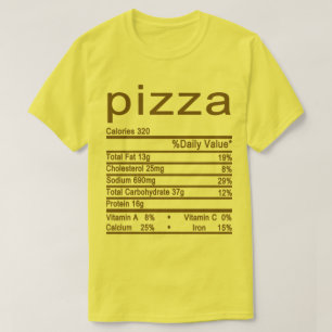 Camiseta etiqueta dos Fatos Nutricionais de pizza
