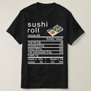 Camiseta etiqueta dos fatos nutricionais do sushi roll