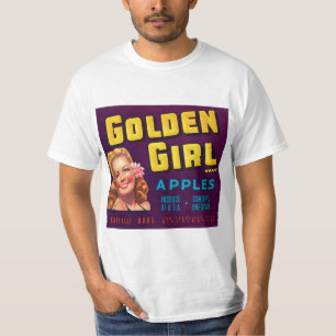 Camiseta Etiqueta dourada das maçãs do vintage da menina