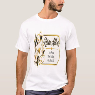 Camiseta Etiquetas de Endereço de Devolução Pretas e Dourad