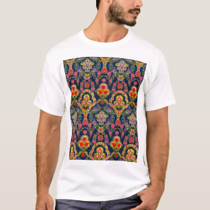 Camiseta Etnia Mughal Floral: Padrão Azul Sem Costura