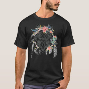 Camiseta Etnia Tribal Wolf Head Boho Feather Nativa America