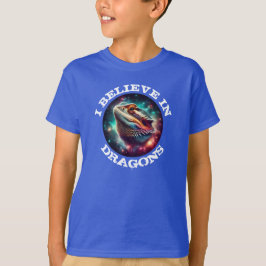 Camiseta "Eu Acredito em Dragões" com Dragão Barbudo