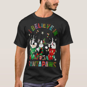 Camiseta Eu Acredito Em Santapaws Gato Preto E Bonito Para