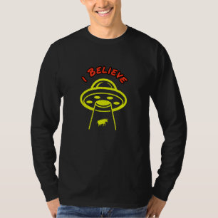 Camiseta Eu Acredito Em Ufo Com Bicicleta Que Abduz Vaca