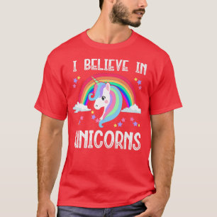 Camiseta EU ACREDITO EM UNICORNS FELIZMENTE Unicórnio Tales