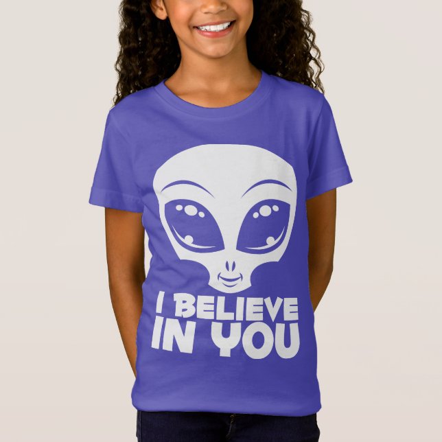 Camiseta Eu Acredito em Você Alien Em Branco (Frente)