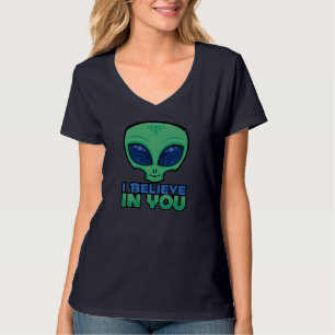 Camiseta Eu Acredito Em Você Amigável Alien Cartoon