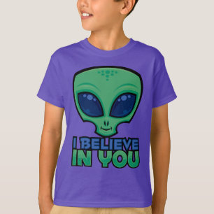 Camiseta Eu Acredito Em Você Amigável Alien Desenho Animado