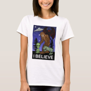 Camiseta Eu acredito Grande Alienígena de pés Mothman UFO