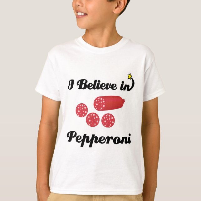 Camiseta eu acredito na pepperoni (Frente)