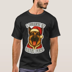 Camiseta Eu Acredito no Natal Alegre do Cachorro Pastor Ale