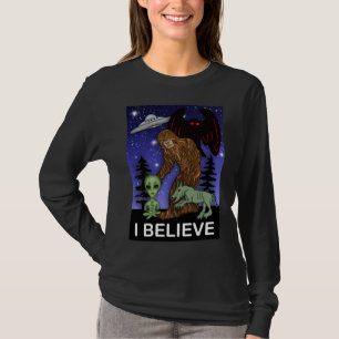 Camiseta Eu Acredito Pé Grande Alien Mothman UFO Chupacab
