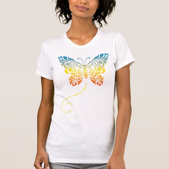 Camiseta Eu acredito que eu posso voar (a borboleta) (Frente)