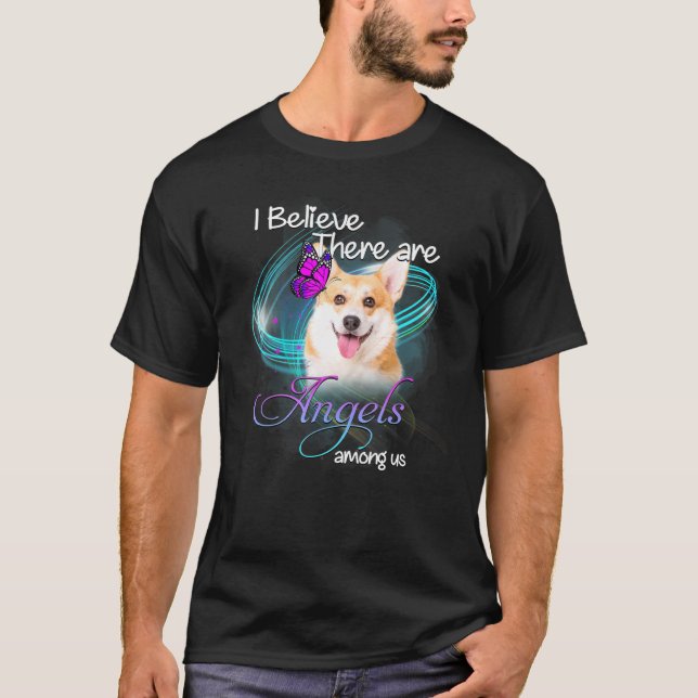 Camiseta Eu Acredito Que Há Angels Cute Pembroke Welsh Cor (Frente)