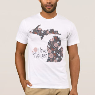 Camiseta Eu Adoro A Branca Rosa Rosa Rosa De Michigan Preta