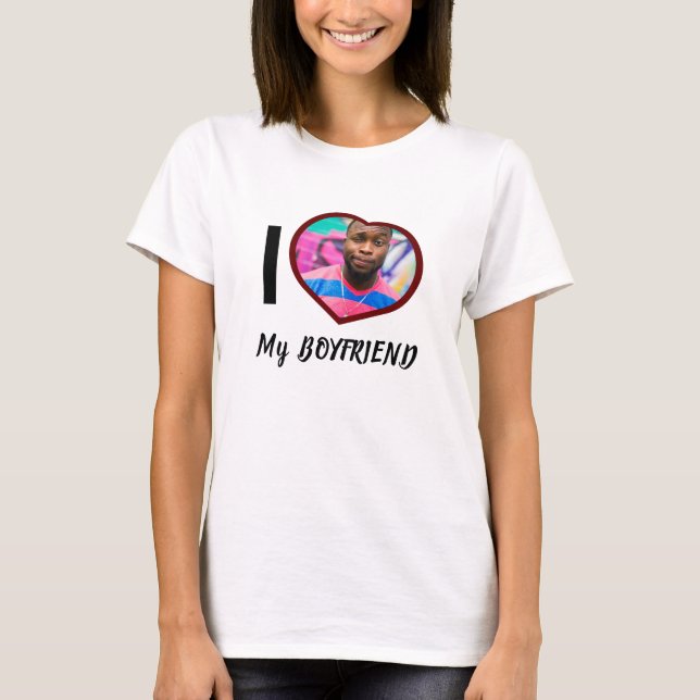 Camiseta Eu adoro a minha namorado personalizada fotorcoraç (Frente)
