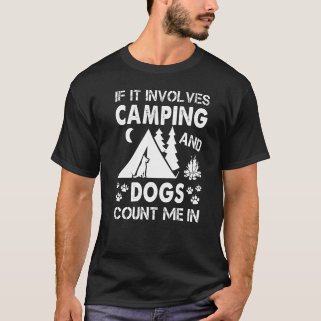 Camiseta Eu Adoro Acampar E Cachorros (Frente)
