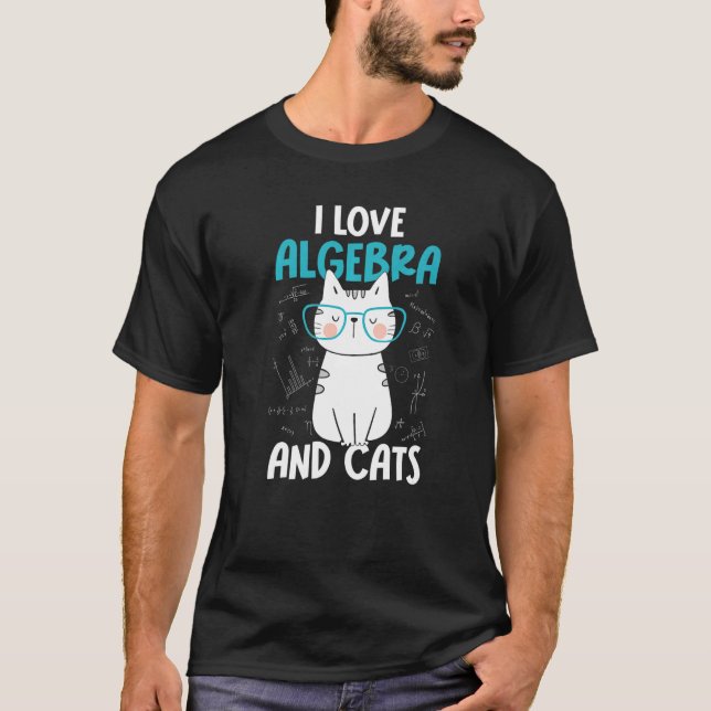 Camiseta Eu adoro álgebra de matemática e gatos (Frente)