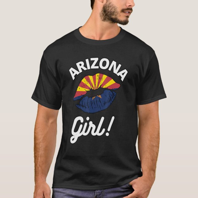 Camiseta Eu adoro Arizona Moça Estado Bandeira Lábios de Be (Frente)
