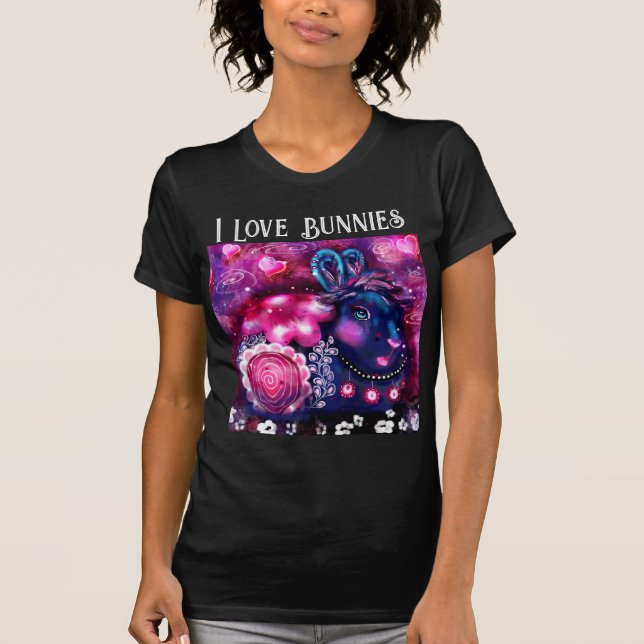 Camiseta Eu Adoro Bunnies Whimsical Bunny Pintura Rosa (Frente)