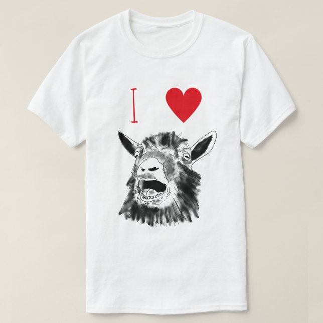 Camiseta Eu Adoro Cabras Engraçadas Gritando Arte Animal (Frente do Design)