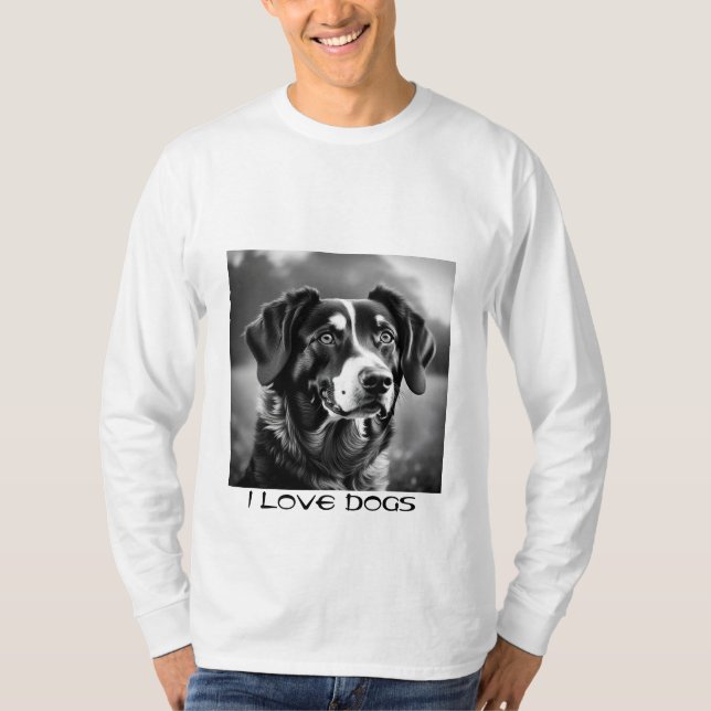 Camiseta Eu adoro Cães - Teto Gráfico Encantador para Cacho (Frente)