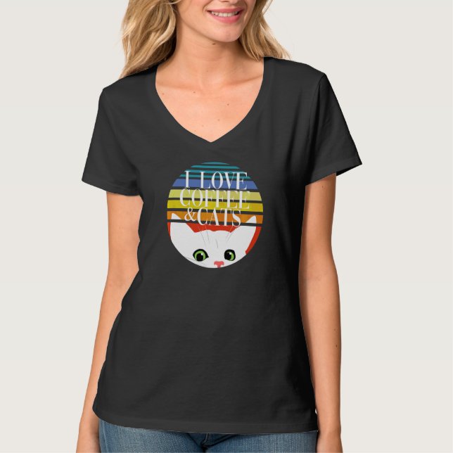 Camiseta Eu adoro café e gatos (Frente)