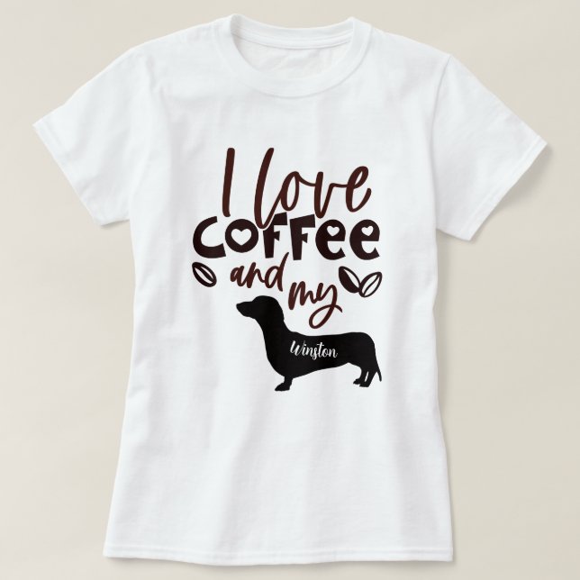 Camiseta Eu adoro café e meu Dachshund de Cabelo Longo (Frente do Design)