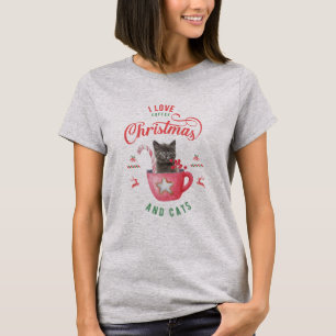 Camiseta Eu adoro Café Natal e Gatos Felizes