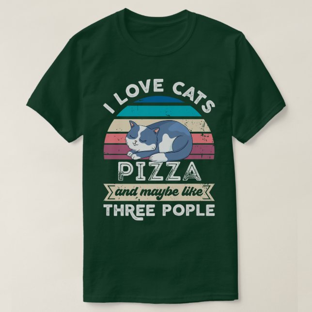 Camiseta Eu adoro Cats Pizza e três Pessoas (Frente do Design)