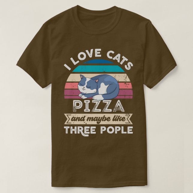 Camiseta Eu adoro Cats Pizza e três Pessoas Premium (Frente do Design)
