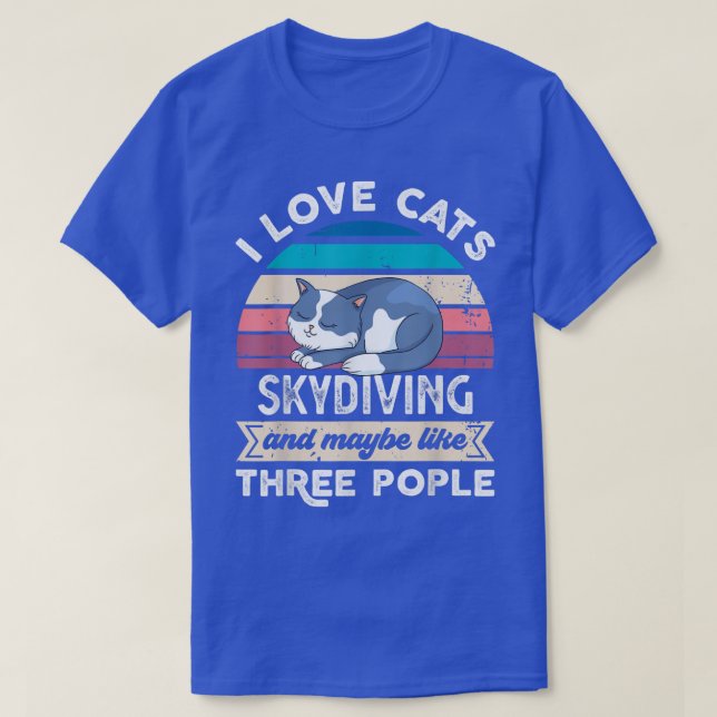 Camiseta Eu adoro Cats Skydiving e três Pessoas (Frente do Design)