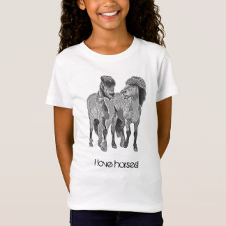 Camiseta Eu adoro cavalos! Pontas brancas islandesas
