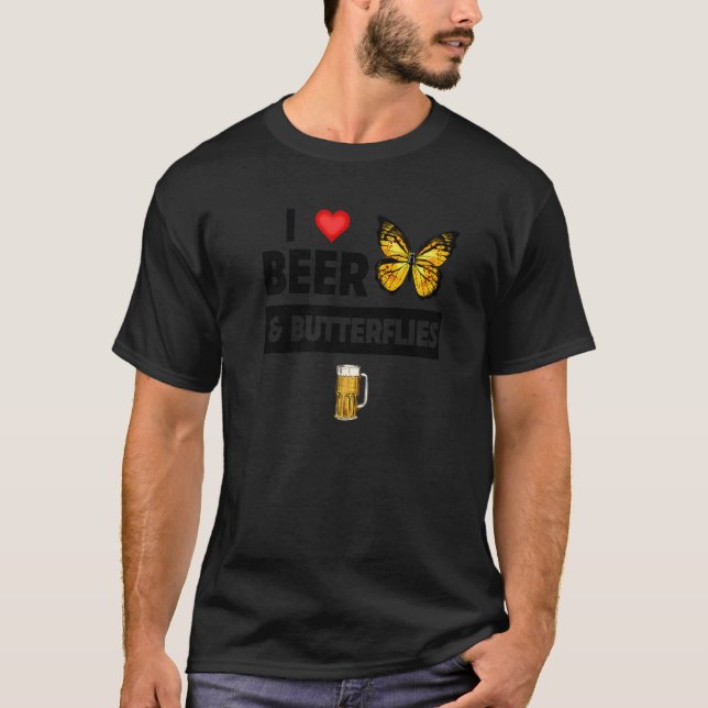 Camiseta Eu adoro cerveja e borboletas Bebendo Lepidopterol (Frente)