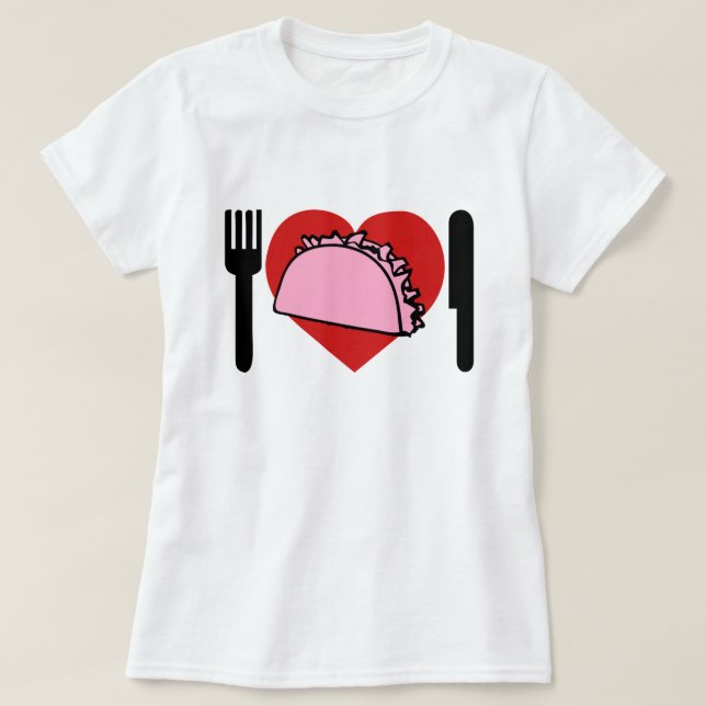 Camiseta Eu Adoro Comer Tacos Rosa Knife Fork (Frente do Design)
